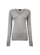 Dorothy Perkins Grey V-neck Button Cuff Jumper