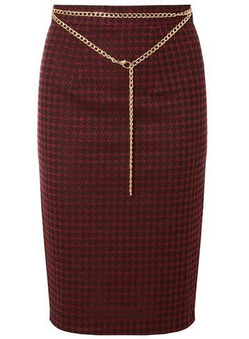 Dorothy Perkins Wine Dogtooth Pencil Skirt With Belt