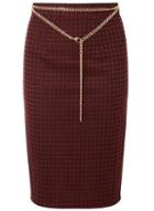 Dorothy Perkins Wine Dogtooth Pencil Skirt With Belt