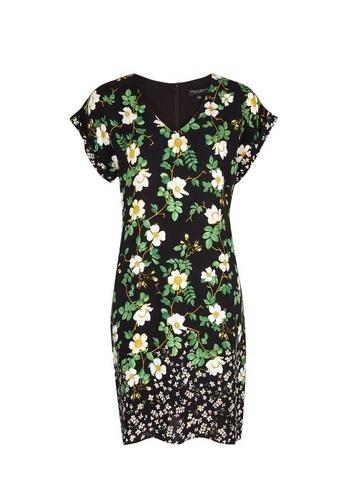 Dorothy Perkins Black And Green Border Daisy Printed Shift Dress