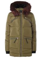 Dorothy Perkins Khaki Zip Faux Fur Padded Jacket