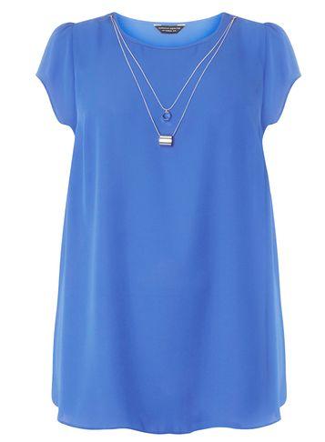 Dorothy Perkins Dp Curve Cobalt Necklace Trim Wrap Back Top