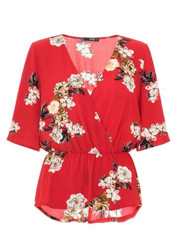 Dorothy Perkins *quiz Red Floral Wide Sleeve Top