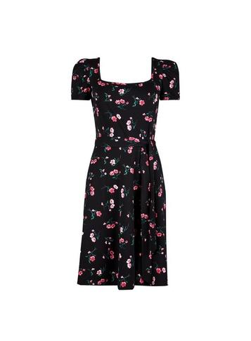 Dorothy Perkins Black Square Neck Fit And Flare Cotton Dress