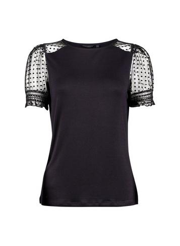 Dorothy Perkins Black Dobby Mesh Puff Sleeve T-shirt