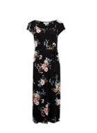 Dorothy Perkins Petite Black Floral Print Ruched Midi Dress