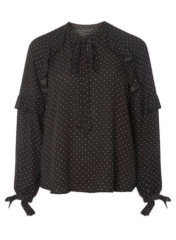 Dorothy Perkins Black Polka Dot Print Ruffle Pussybow Blouse