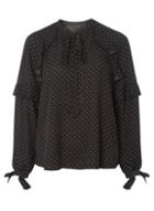 Dorothy Perkins Black Polka Dot Print Ruffle Pussybow Blouse