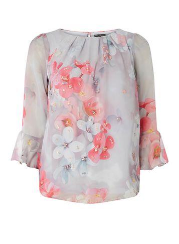 Dorothy Perkins *billie & Blossom Grey Floral Sequin Blouse