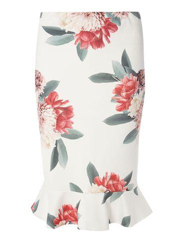 Dorothy Perkins Petite Floral Print Peplum Hem Tube Skirt
