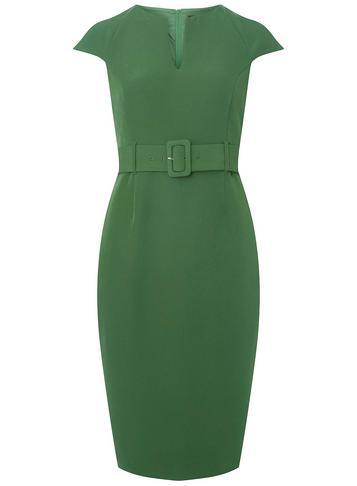 Dorothy Perkins Green Belted Notch Neck Pencil Dress