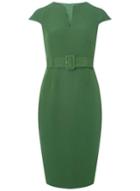 Dorothy Perkins Green Belted Notch Neck Pencil Dress