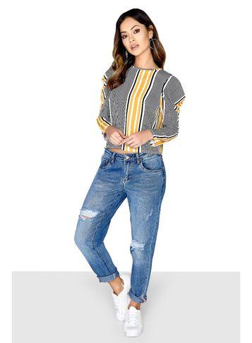 Dorothy Perkins *girls On Film Mustard Black Striped Top