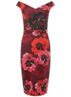 Dorothy Perkins *scarlett B Red Bardot Floral Print Midi Bodycon Dress