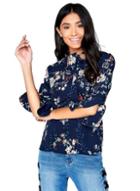 Dorothy Perkins *girls On Film Navy Floral Pussy Bow Blouse