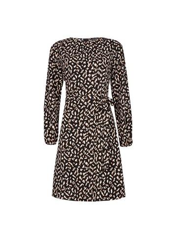 Dorothy Perkins Black Print Pleat Neck Fit And Flare Dress