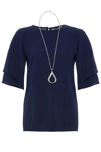 Dorothy Perkins *quiz Navy Double Sleeve Top