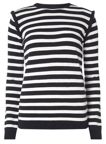 Dorothy Perkins Navy Stripe Frill Shoulder Jumper