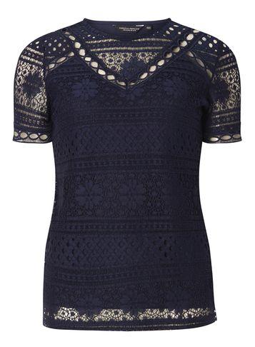 Dorothy Perkins Navy Mixed Lace T-shirt