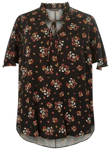 Dorothy Perkins Dp Curve Black Floral Print Ruffle Top