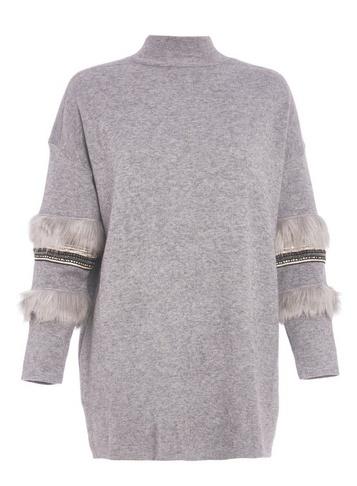 Dorothy Perkins *quiz Grey Knit Aztec Detail Jumper