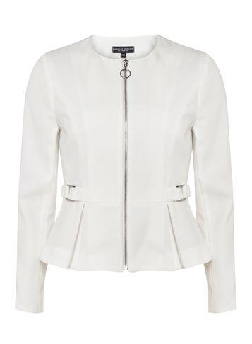 Dorothy Perkins White Zip Peplum Hem Collarless Jacket