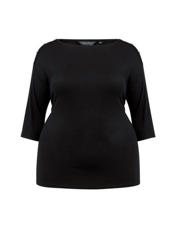 Dorothy Perkins *dp Curve Black Button Shoulder Top