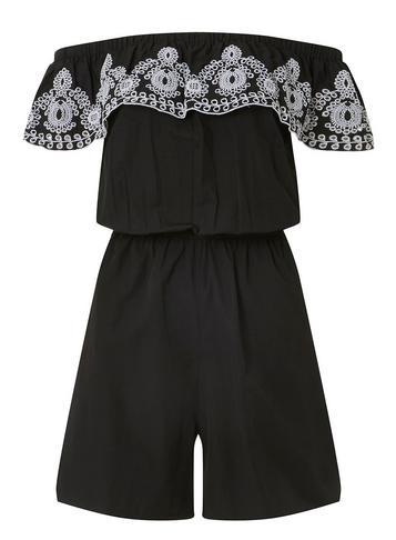 Dorothy Perkins *tall Black Broderie Playsuit