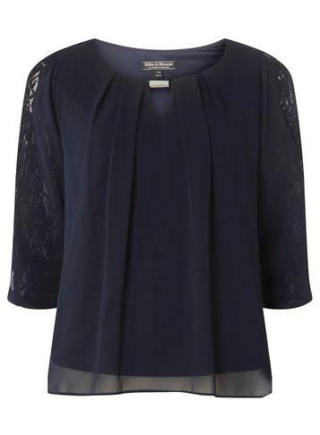 Dorothy Perkins *billie & Blossom Navy Lace Trim Blouse