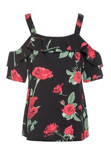 Dorothy Perkins *quiz Black And Red Rose Print Top