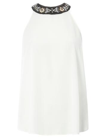 Dorothy Perkins Ivory And Black Embellished Cutaway Top