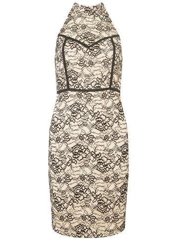 Dorothy Perkins Nude Halter Neck Lace Bodycon Dress