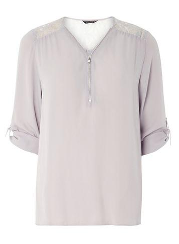 Dorothy Perkins Silver Lace Zip Front Top