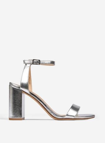 Dorothy Perkins Silver Shimmer Block Heeled Sandals