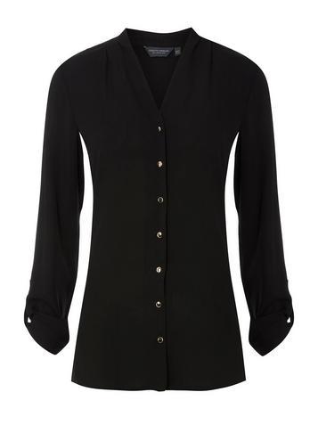 Dorothy Perkins *tall Black Roll Sleeve Shirt