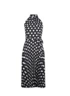 Dorothy Perkins Petite Black Spot Print Halter Neck Pleated Midi Dress