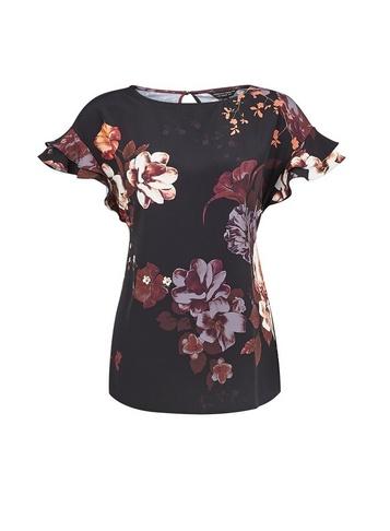 Dorothy Perkins Multi Colour Floral Print Ruffle Shoulder Tee