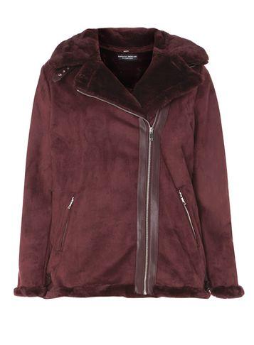 Dorothy Perkins Dp Curve Burgundy Shearling Biker Jacket