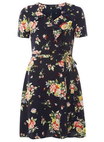Dorothy Perkins Navy Floral Wrap Tea Dress