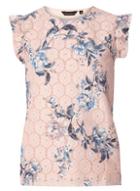 Dorothy Perkins Nude Floral Lace Ruffle Sleeve Top