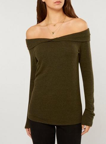 Dorothy Perkins *tall Khaki Fold Over Bardot Top