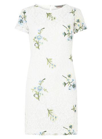 Dorothy Perkins Petite Ivory Embroidered Shift Dress