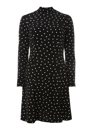 Dorothy Perkins Black Spot Print High Neck Fit And Flare Dress