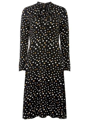 Dorothy Perkins Black Spotted Pussybow Jersey Midi Skater Dress