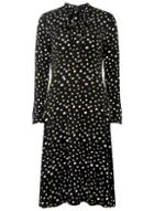 Dorothy Perkins Black Spotted Pussybow Jersey Midi Skater Dress