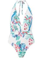 Dorothy Perkins *dp Beach Ivory Tropical Print Plunge Swimsuit