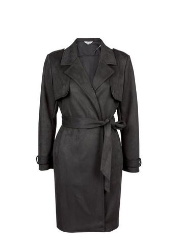 Dorothy Perkins Petite Black Long Lined Suedette Coat