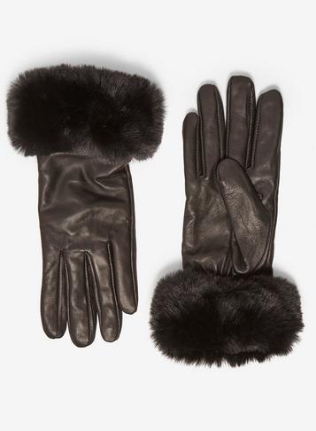 Dorothy Perkins Black Faux Fur Trim Gloves