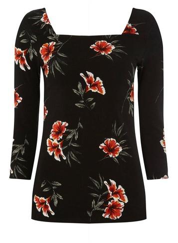 Dorothy Perkins Black Floral Print Square Neck Top