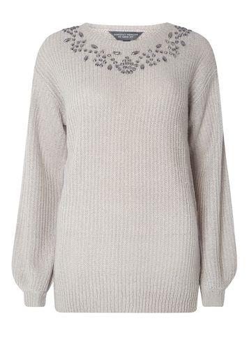 Dorothy Perkins *tall Grey Embellished Rib Jumper